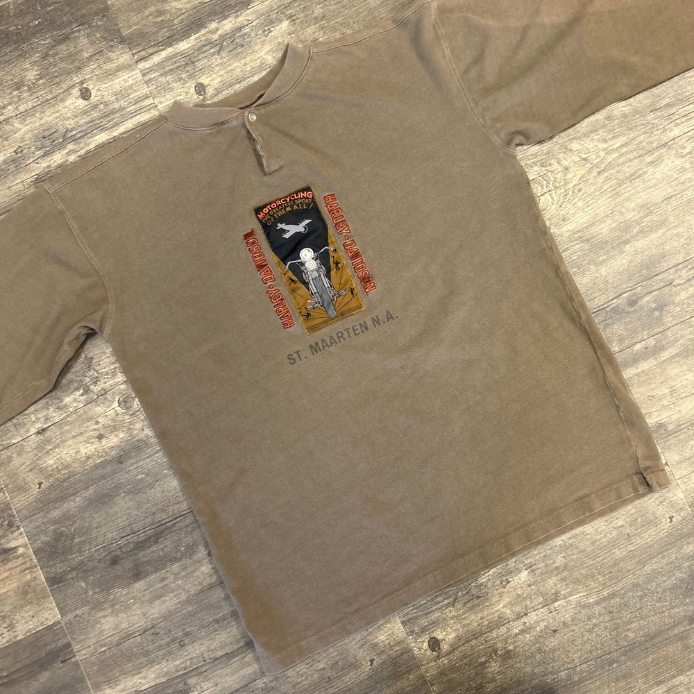 Vintage Harley Davidson St. Maarten Snap Henley Distressed Men Size Large‎ (565)